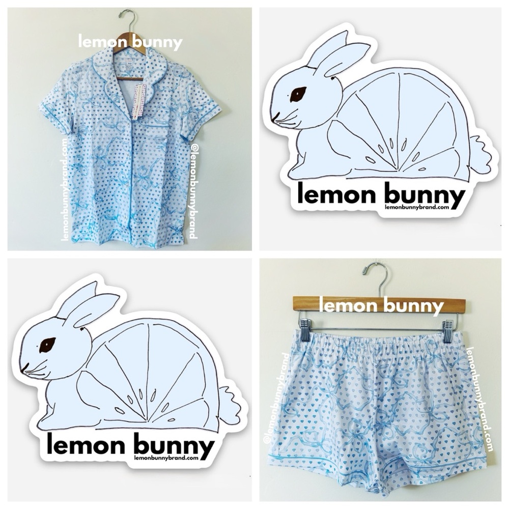 Roller Rabbit x LoveShackFancy Luna Bow Hearts Polo Pajamas in Pale Blue Small